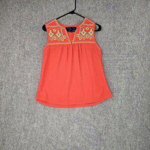 Embroidered Coral Sleeveless Top S embroidered blouse